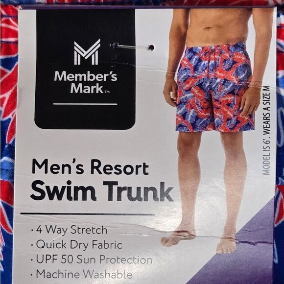 NWT Men's XXL Resort Swim Trunks Red Blue Palm Print Lined Water Shorts Beach - Picture 4 of 15